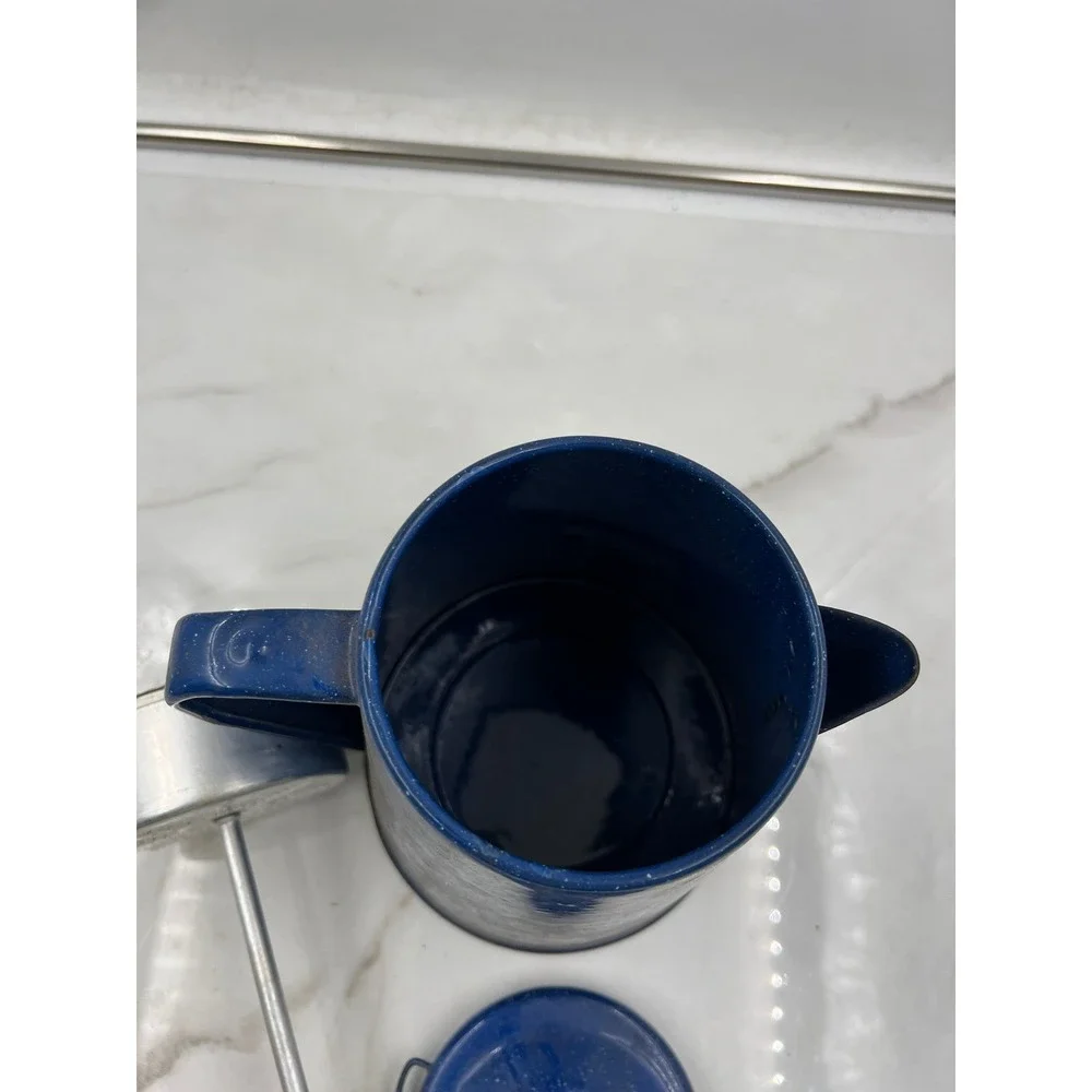 Vintage Blue Speckled Enamelware Coffee Percolator Pot Rustic Camping Farmhouse